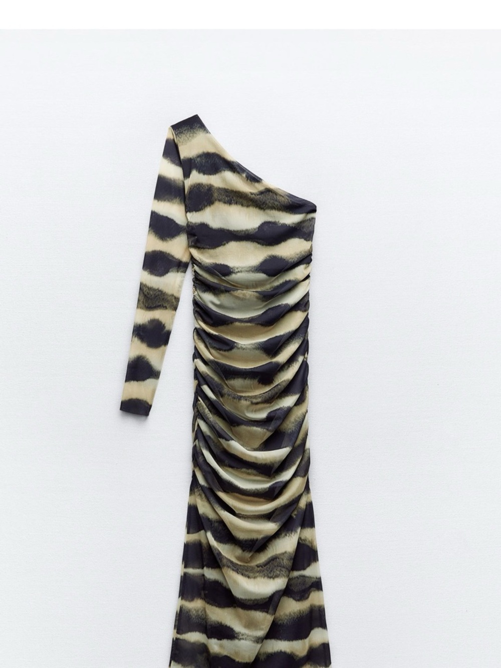 TIE-DYE PRIMT TULLE dress ZARA One-Shoulder Ruched Maxi Dress